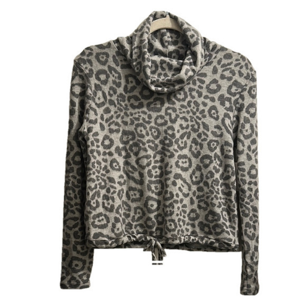Vibe Gray Leopard Print Turtleneck Sweater